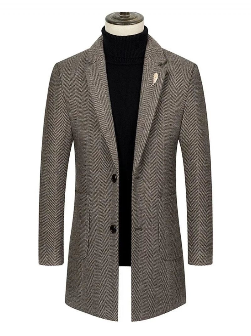 High-end Brand Boutique Ny Trench Coat Til Mænd Enkeltradet Slim Business Casual Suit Krave Uldjakke - Grå