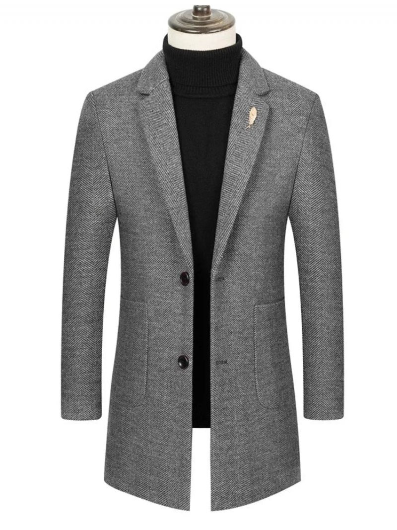 High-end Brand Boutique Ny Trench Coat Til Mænd Enkeltradet Slim Business Casual Suit Krave Uldjakke - Grå