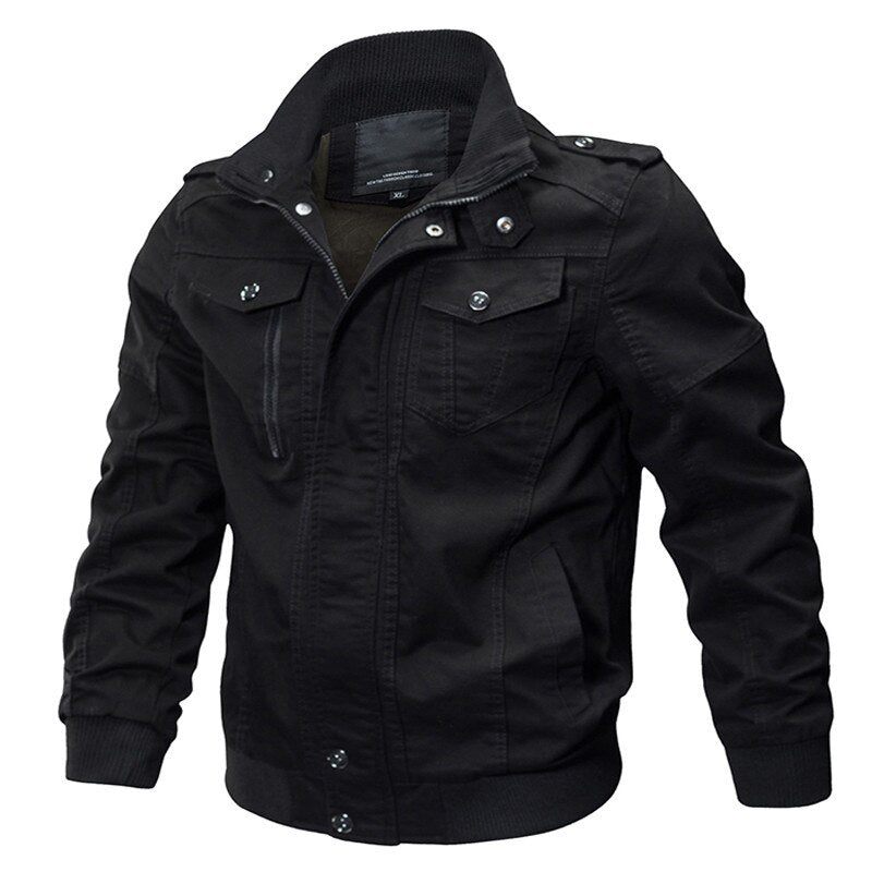 Jakke Mænd Vinter Military Army Pilot Bomber Jacket Tactical Casual Air Force Flight - Sort