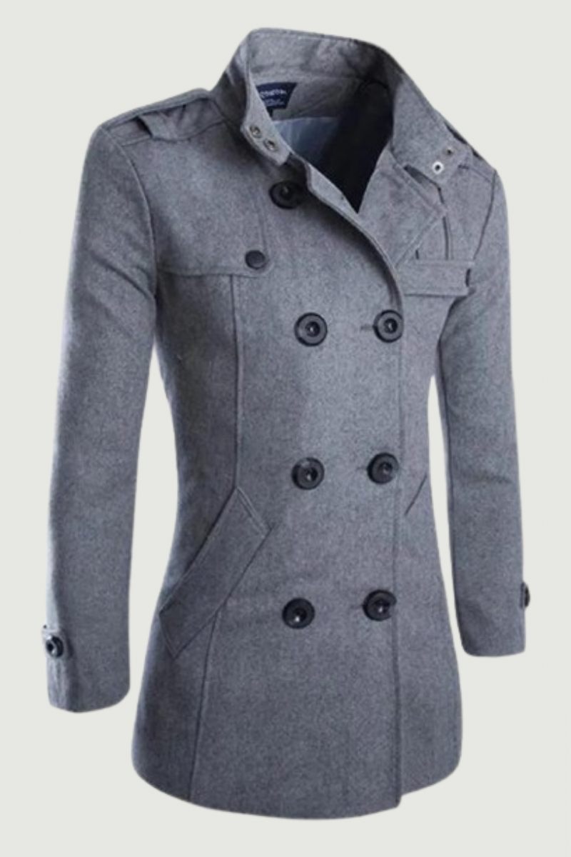 Mænd Dobbeltradet Trench Coats Blends Vinterjakker Warm Coat Mellemlængde Business Casual Jakke