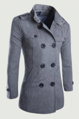 Mænd Dobbeltradet Trench Coats Blends Vinterjakker Warm Coat Mellemlængde Business Casual Jakke