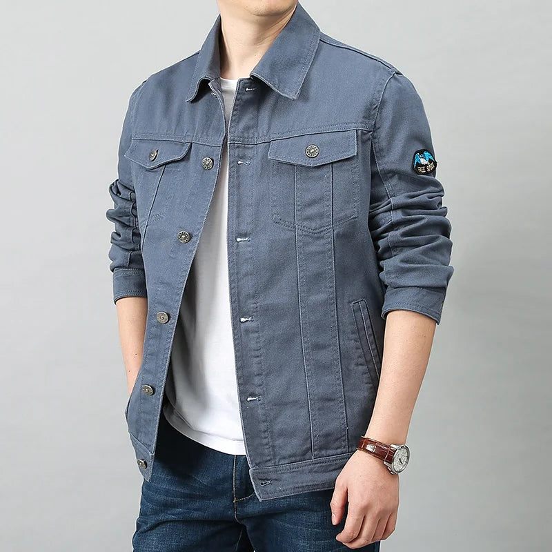 Mænd Forår Efterår Top Casual Bomuld Denim Jakke Trend Lapel Jacket Bomber Tactical Jakker - Sort