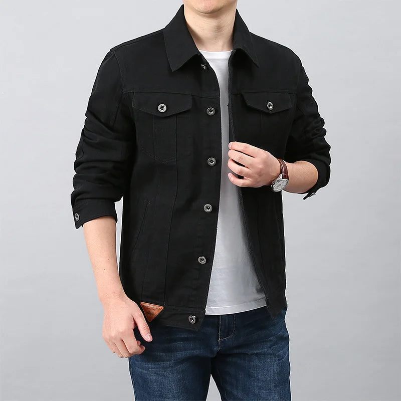 Mænd Forår Efterår Top Casual Bomuld Denim Jakke Trend Lapel Jacket Bomber Tactical Jakker - Sort