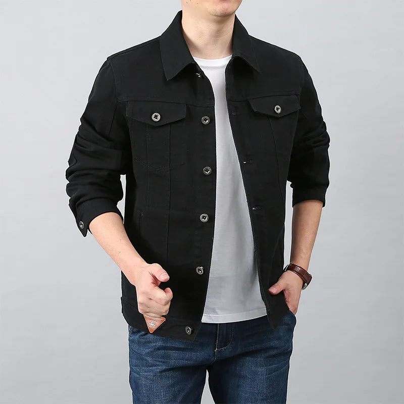 Mænd Forår Efterår Top Casual Bomuld Denim Jakke Trend Lapel Jacket Bomber Tactical Jakker - Sort