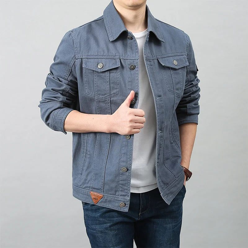 Mænd Forår Efterår Top Casual Bomuld Denim Jakke Trend Lapel Jacket Bomber Tactical Jakker - Sort