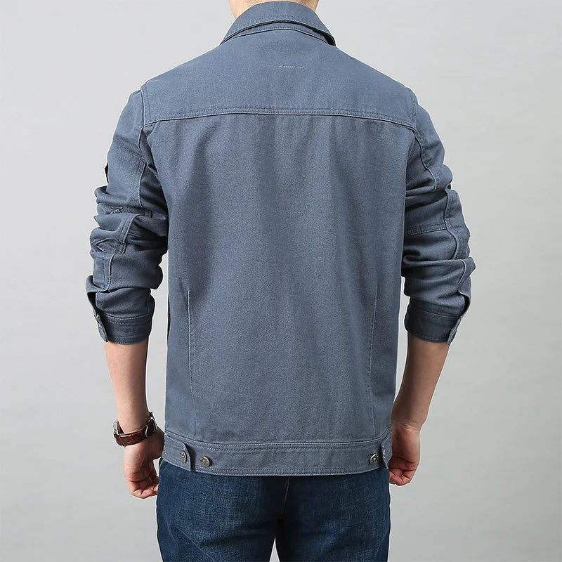 Mænd Forår Efterår Top Casual Bomuld Denim Jakke Trend Lapel Jacket Bomber Tactical Jakker - Sort