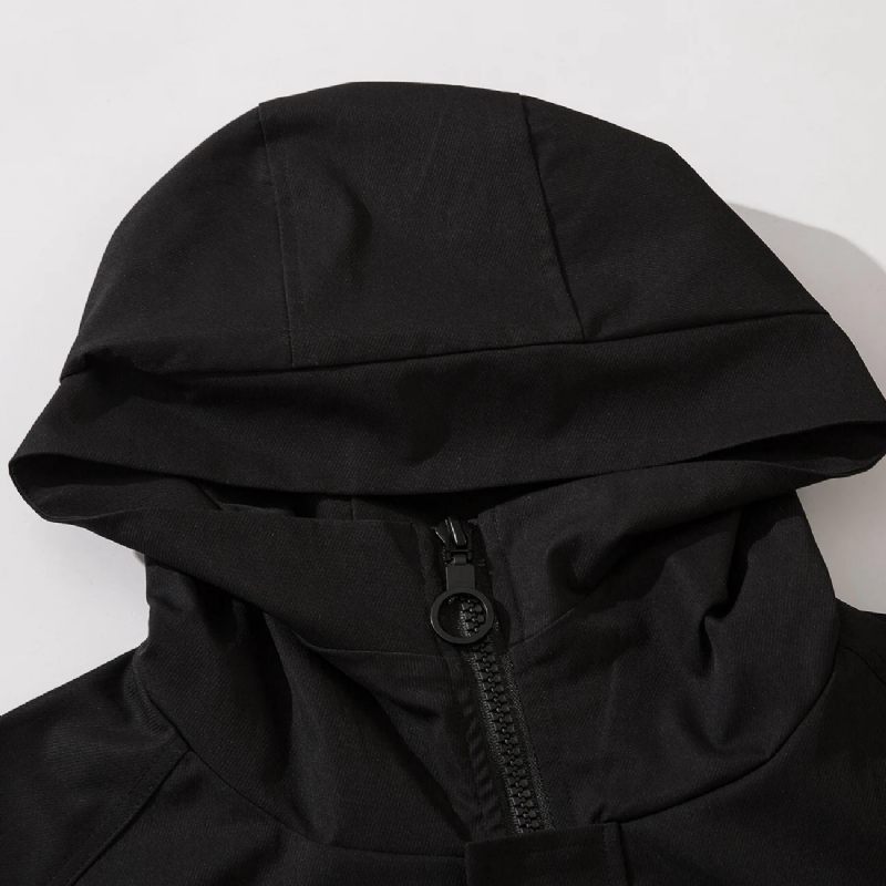 Mænd Hip Hop Streetwear Løse Hættetrøjer Fleecejakke Big Pocket Zip Up Rullekravejakke - Sort