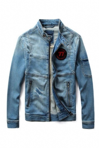 Mænd Jean Jacket Motorcykel Vintage Stand Collar Denim