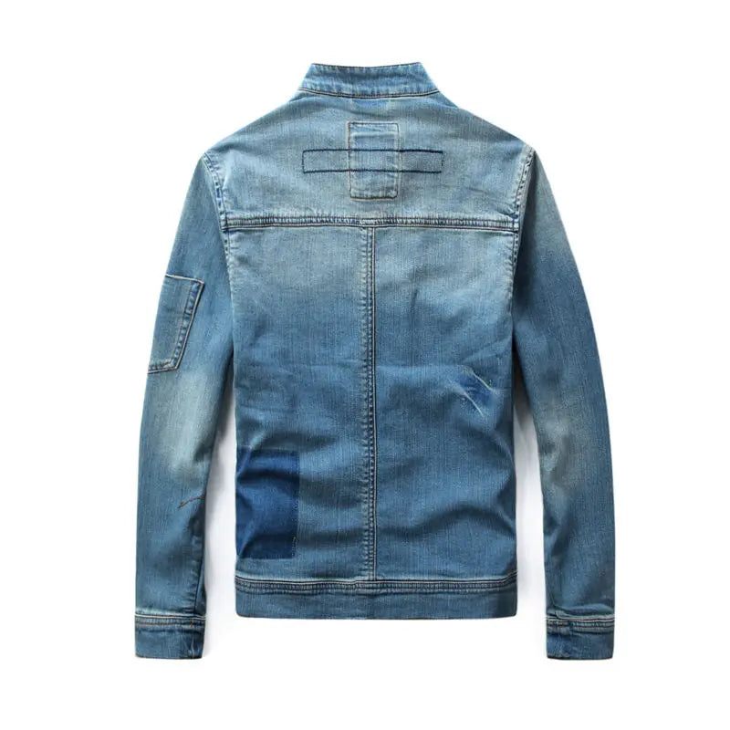 Mænd Jean Jacket Motorcykel Vintage Stand Collar Denim - Blå