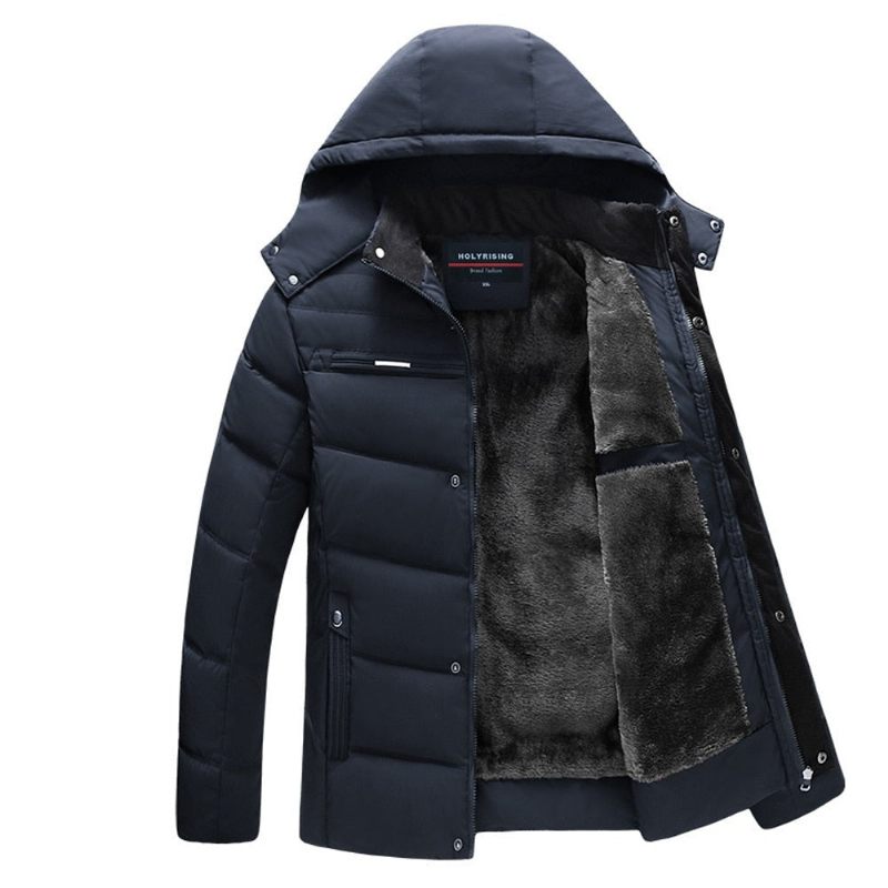 Mænd Parka Tyk Vinterfrakke Varm Hooded Windpoof Outwear Herretøj - Sort