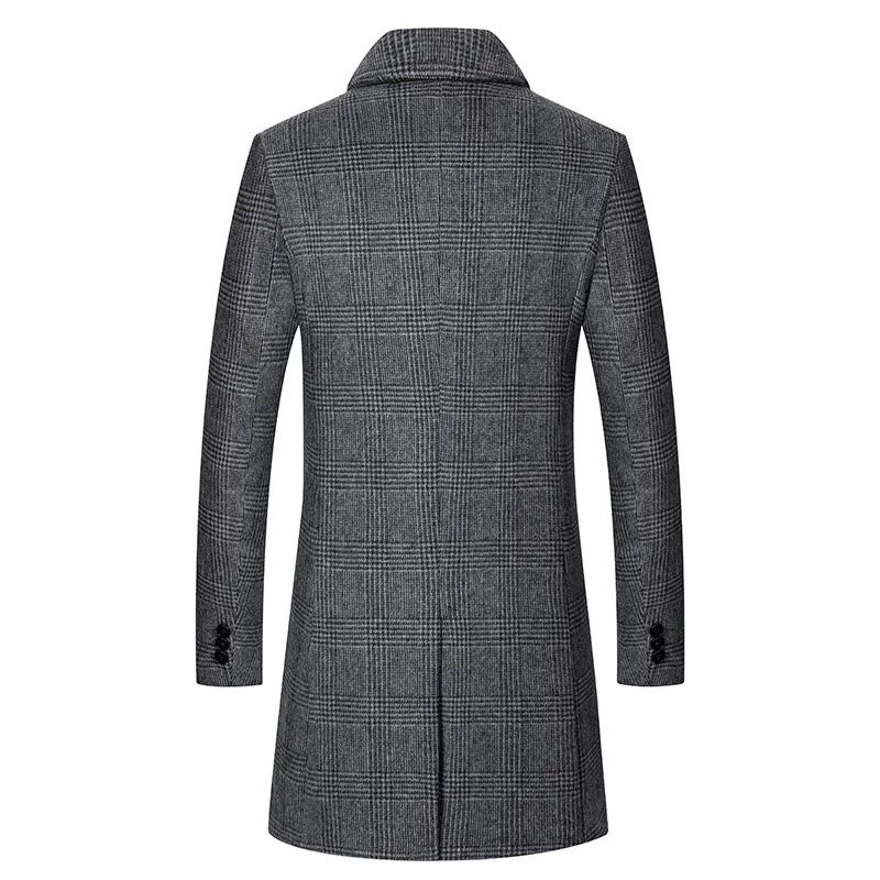 Mænd Trench Coat Uld Blend Top Vinter Lang Single Breasted Klassisk Stilfuld Jakke Til - Kaki