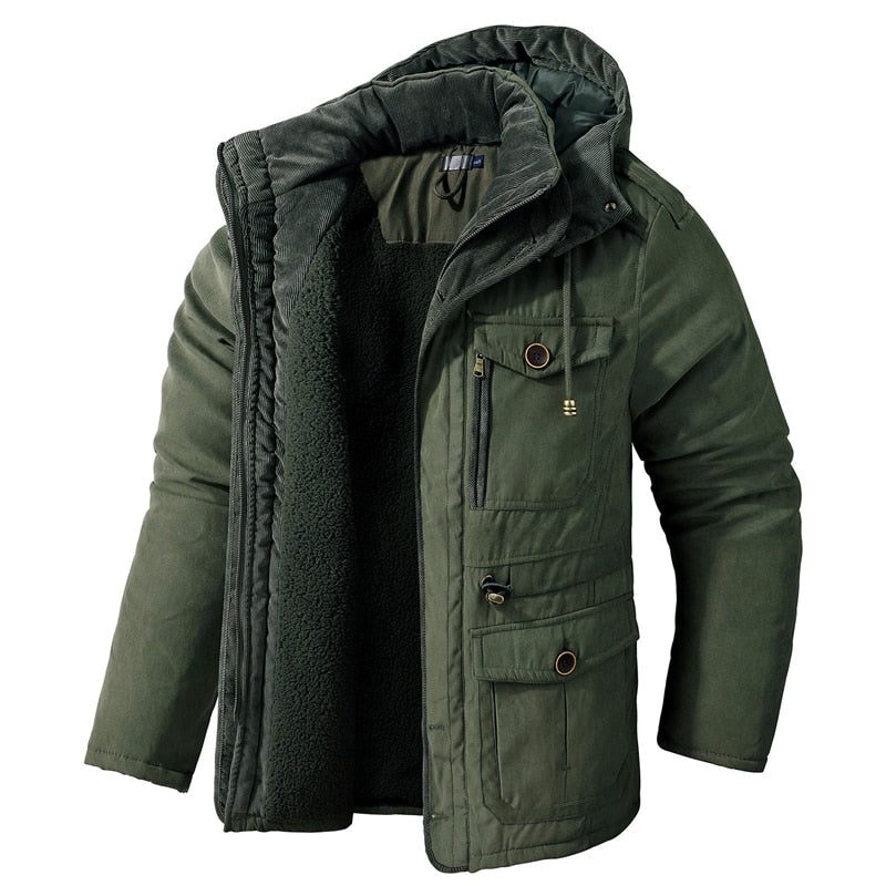 Mænd Tykke Varme Vinterparkaer Frakker Afslappet Fleece Indvendige Polstrede Jakker Windbreaker Hætte Us Size Military Army Cargo Tøj - Army Green