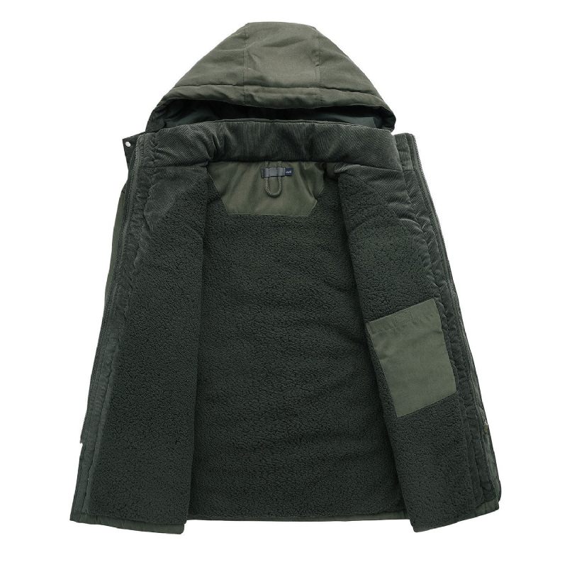 Mænd Tykke Varme Vinterparkaer Frakker Afslappet Fleece Indvendige Polstrede Jakker Windbreaker Hætte Us Size Military Army Cargo Tøj - Army Green