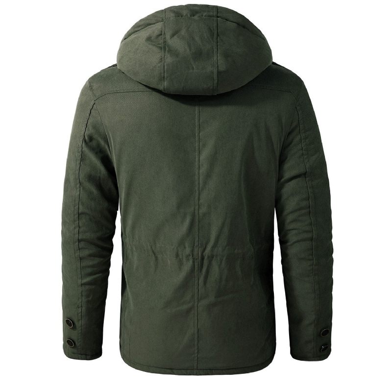 Mænd Tykke Varme Vinterparkaer Frakker Afslappet Fleece Indvendige Polstrede Jakker Windbreaker Hætte Us Size Military Army Cargo Tøj - Army Green