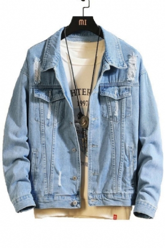 Mænds Denimjakker Mand Trendy Ripped Denim Bomber Coats Mænd Outwear Windbreaker Cowboy Jean Jakker Tøj