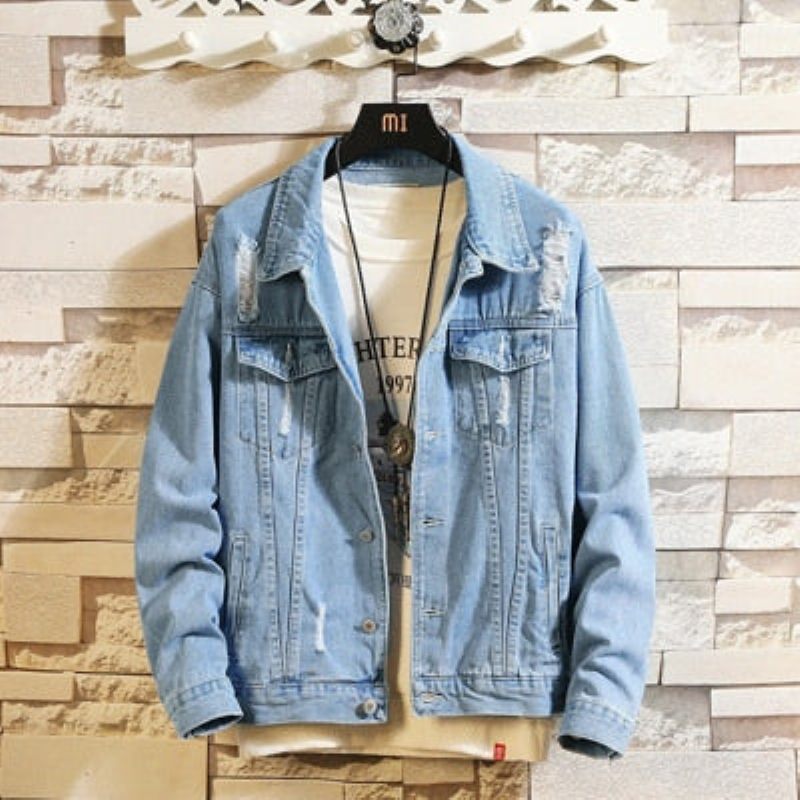 Mænds Denimjakker Mand Trendy Ripped Denim Bomber Coats Mænd Outwear Windbreaker Cowboy Jean Jakker Tøj - Denim Blå