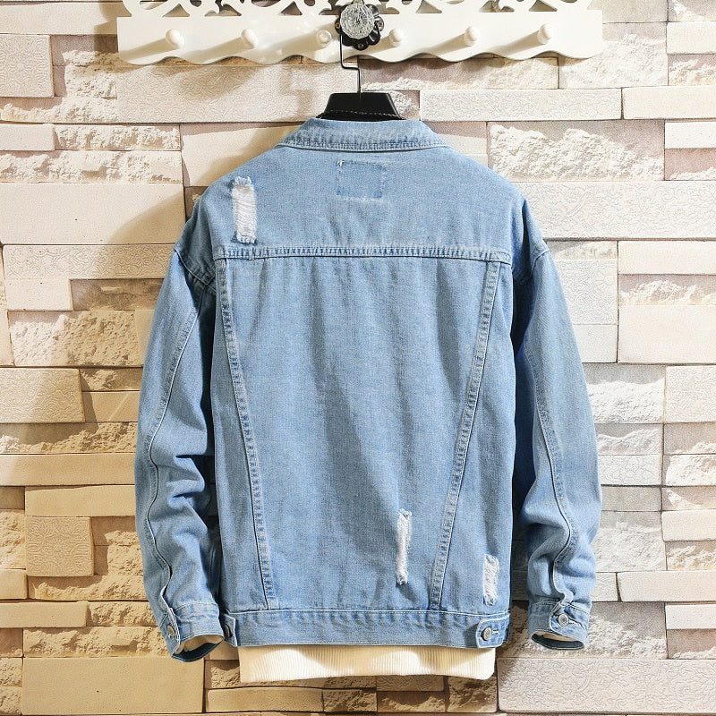 Mænds Denimjakker Mand Trendy Ripped Denim Bomber Coats Mænd Outwear Windbreaker Cowboy Jean Jakker Tøj - Denim Blå