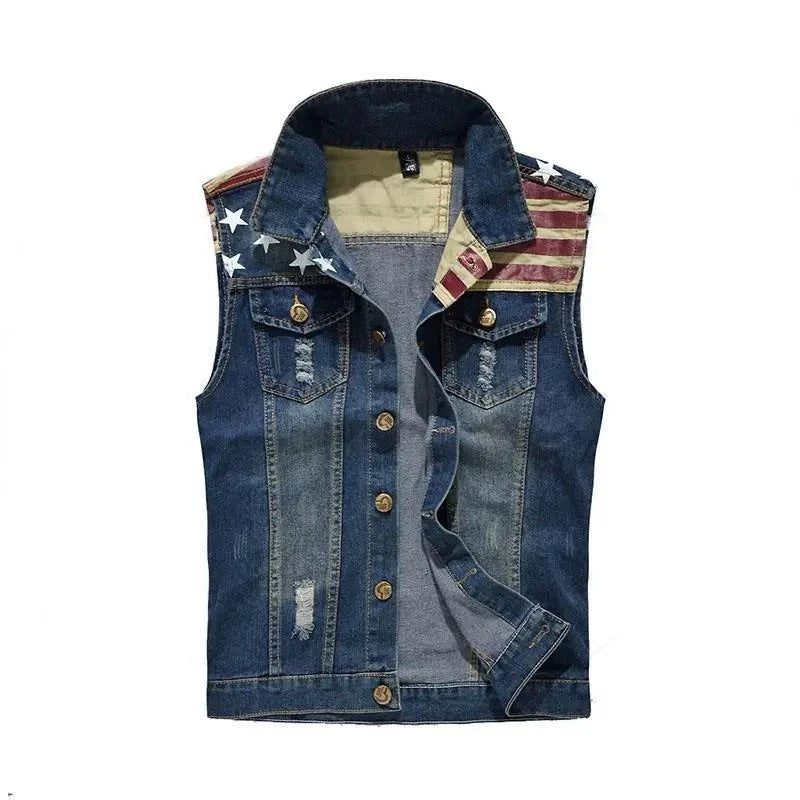 Mænds Denimvest Til Mænd Ærmeløs Jakke Frakke Retro Streetwear Casual Vest - Blå