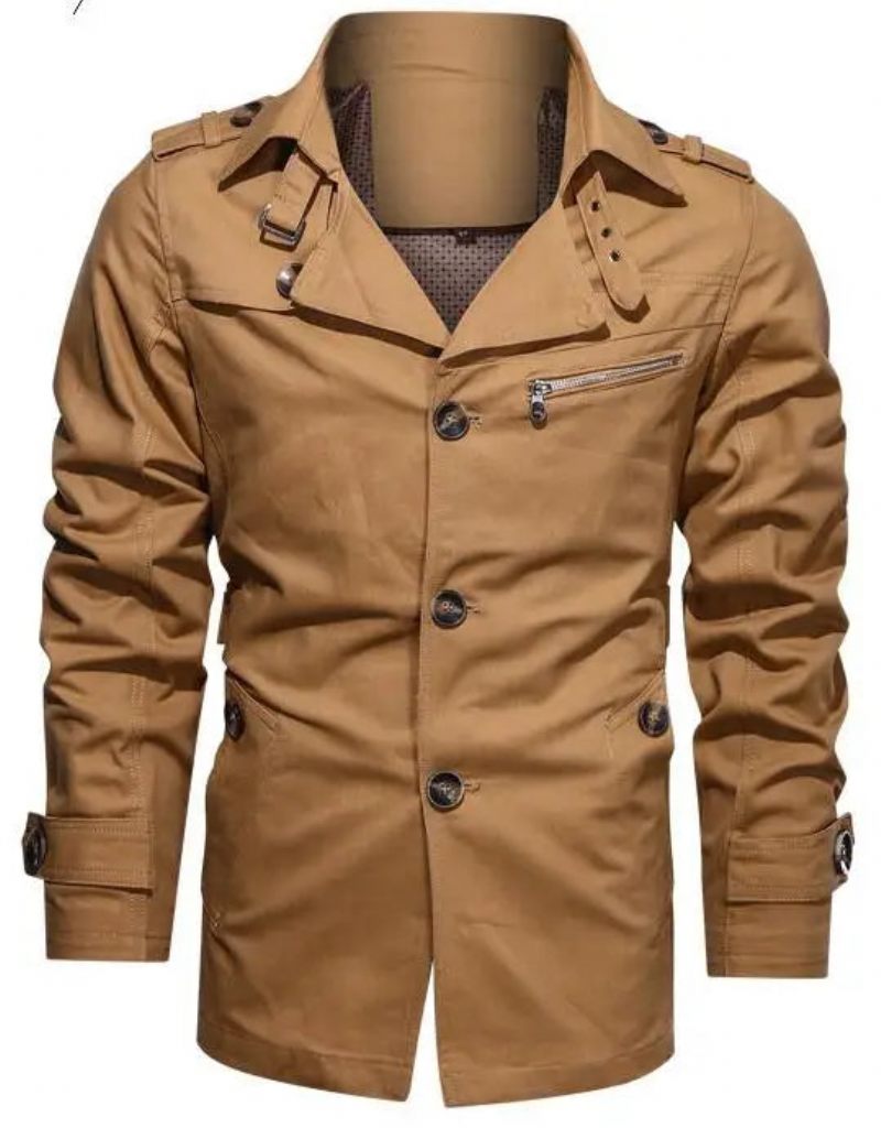 Mænds Trench Outwear Bomuld Lapel Coat Jakke Mænd Outdoor Windbreaker Business Casual Jakker - Beige