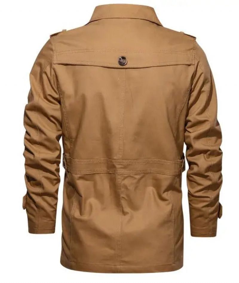 Mænds Trench Outwear Bomuld Lapel Coat Jakke Mænd Outdoor Windbreaker Business Casual Jakker - Beige