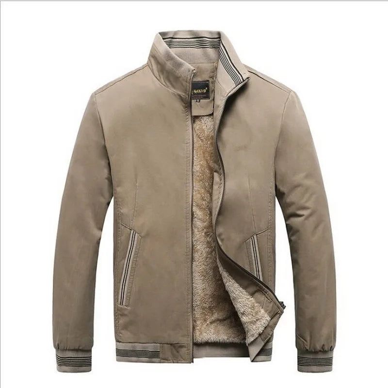 Mandlige Ydertøj Fleece Tykt Varm Afslappet Windbreaker Jakke Mænd Baseball Frakker Vinter Bomber Parkas - Beige