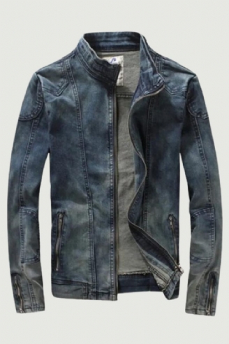 Retro Handsome Mænd Europa Og Usa Boutique Slim Jeans Jakke Standing Collar Denim Jacket