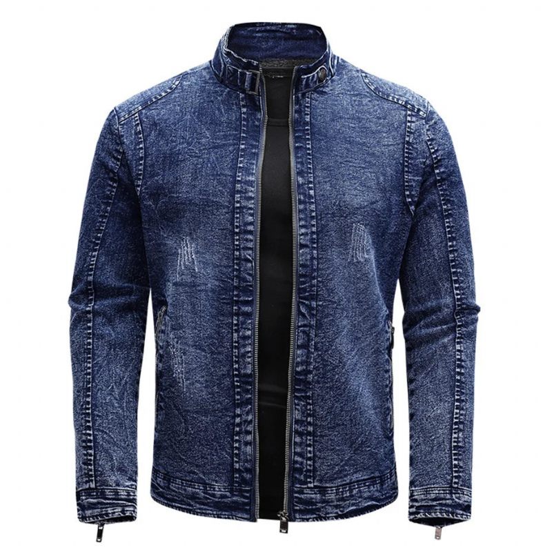 Sort Denimjakke Mænd Efterår Vinter Fleece Jakker Frakker Slim Fit Casual Motorcykel Biker Denim Frakke Overtøj Til - Sort