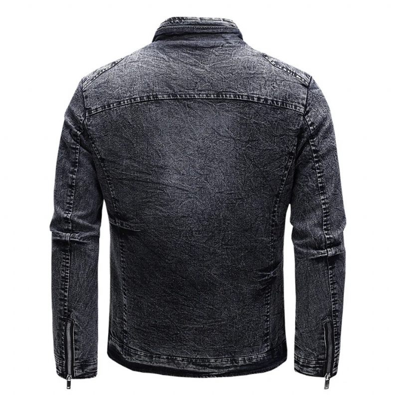 Sort Denimjakke Mænd Efterår Vinter Fleece Jakker Frakker Slim Fit Casual Motorcykel Biker Denim Frakke Overtøj Til - Sort