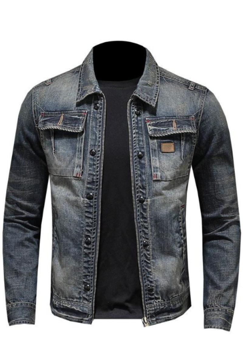 Spring Bomber Denimjakke Mænd Jeans Frakker Motorcykel Bomuld Turndown-krave Vasket Slank Casual Langærmet Tøj