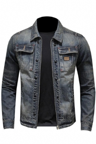 Spring Bomber Denimjakke Mænd Jeans Frakker Motorcykel Bomuld Turndown-krave Vasket Slank Casual Langærmet Tøj