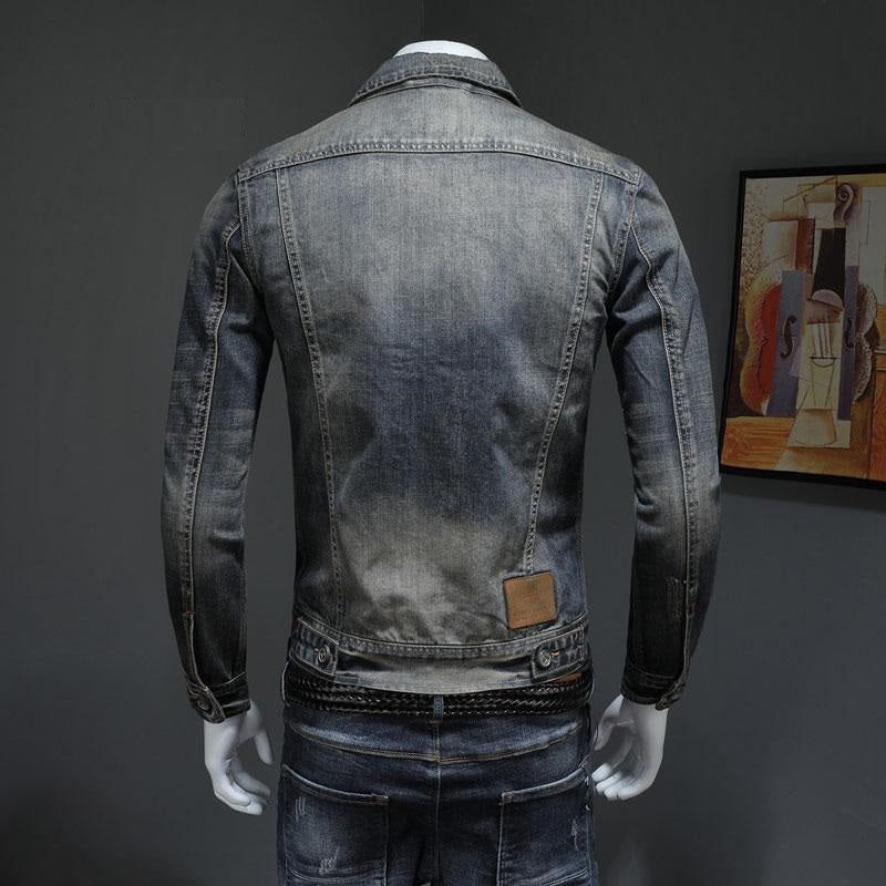 Spring Bomber Denimjakke Mænd Jeans Frakker Motorcykel Bomuld Turndown-krave Vasket Slank Casual Langærmet Tøj - Grå