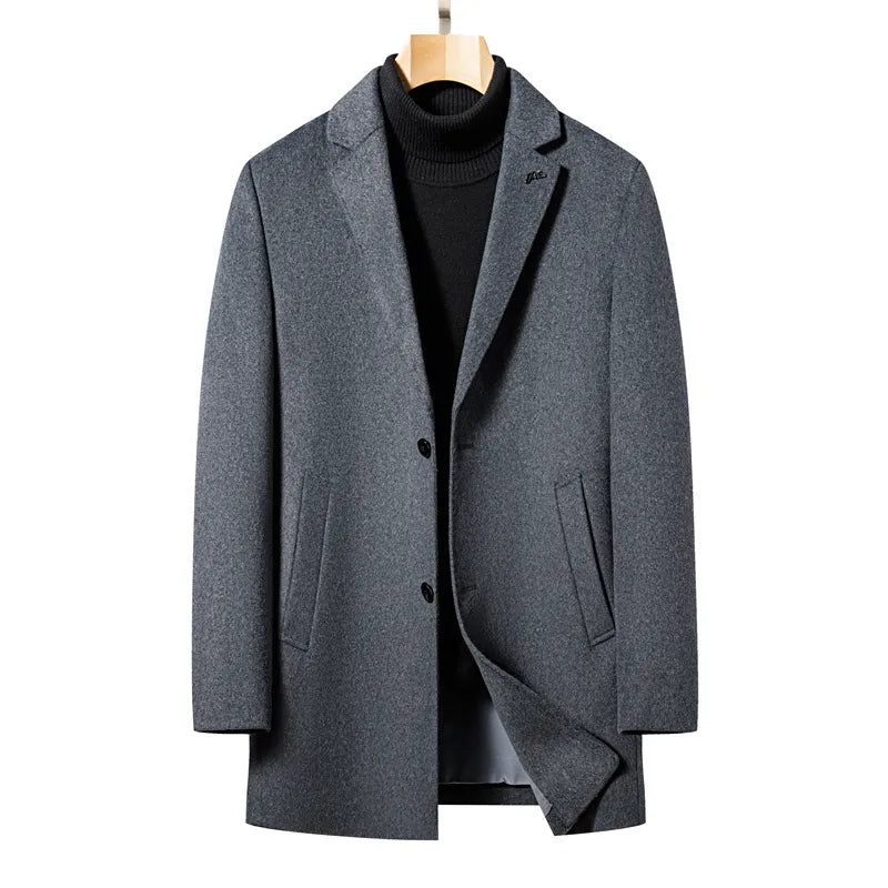 Uldfrakke Mænd Business Casual Trenchcoat Frakke Tyk - Grå