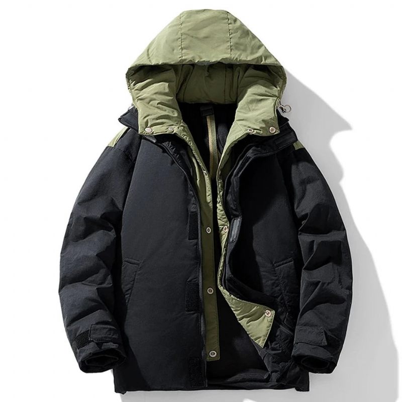 Vandtæt Dunjakke Herre Vinter Puffer Jakke Frakker Mand Hooded Down Coat Camping Jakker Sort - Grøn