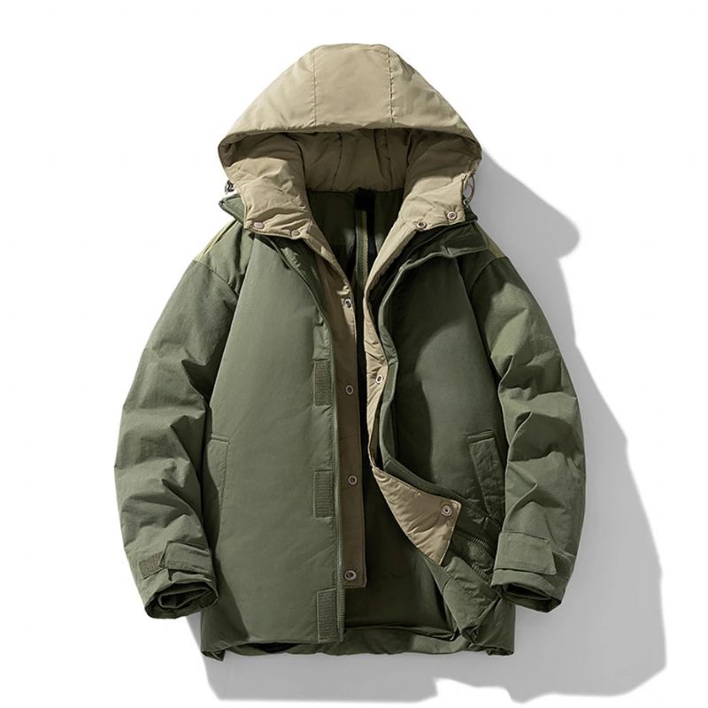 Vandtæt Dunjakke Herre Vinter Puffer Jakke Frakker Mand Hooded Down Coat Camping Jakker Sort - Grøn