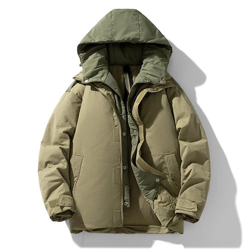 Vandtæt Dunjakke Herre Vinter Puffer Jakke Frakker Mand Hooded Down Coat Camping Jakker Sort - Grøn