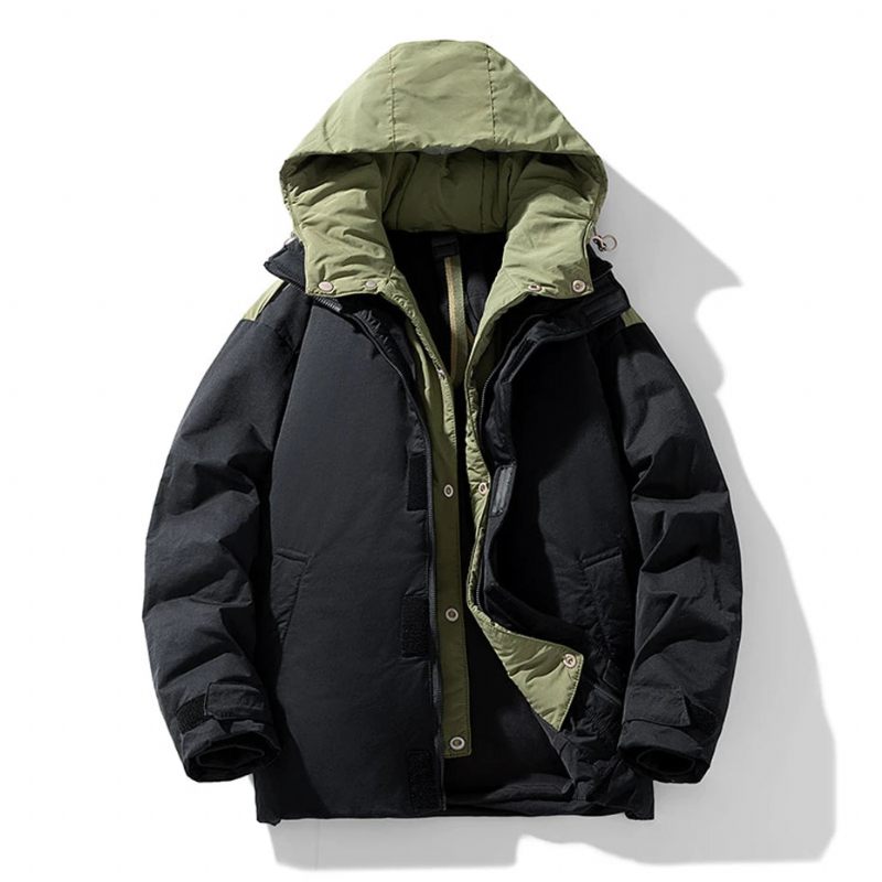 Vandtæt Dunjakke Herre Vinter Puffer Jakke Frakker Mand Hooded Down Coat Camping Jakker Sort - Grøn