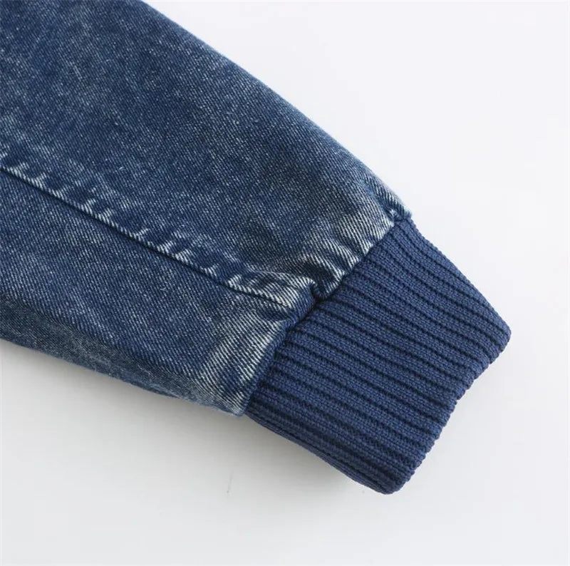 Vinter Denimjakke Plus Fløjlsvarme Solid Tyk Casual Jakke Herrebomuld Varm Frakke Hætte - Blå