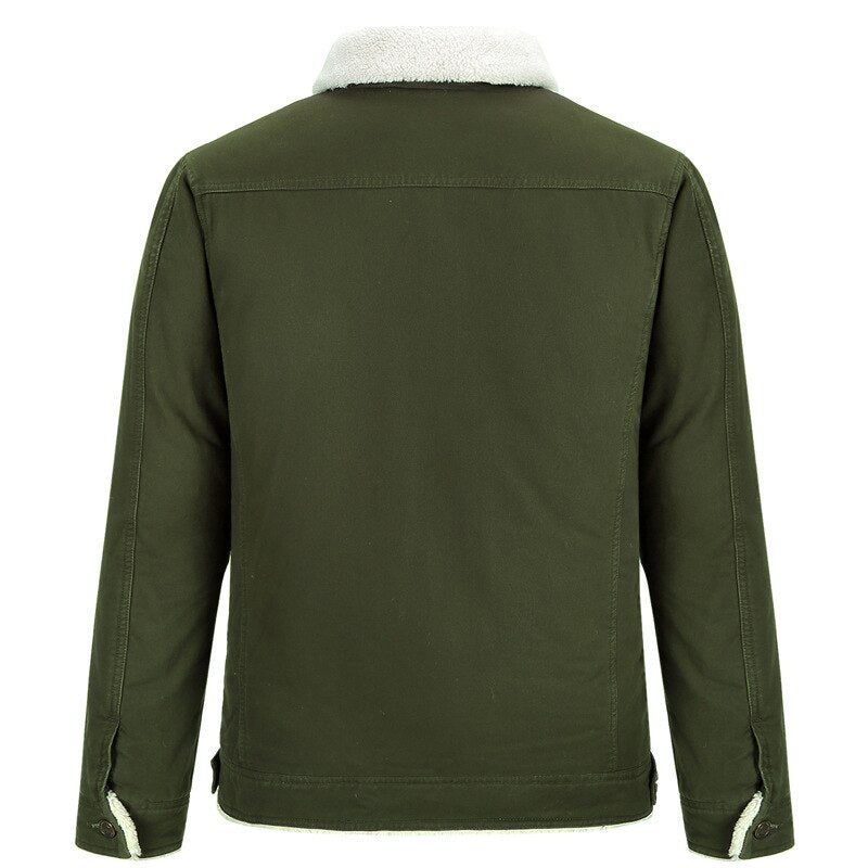 Vinter Mænd Retro Militær Taktisk Jakke Lammefleece Tykket Thermal Lapel Coat Herre Udendørs Windbreaker Military Parka - Army Green