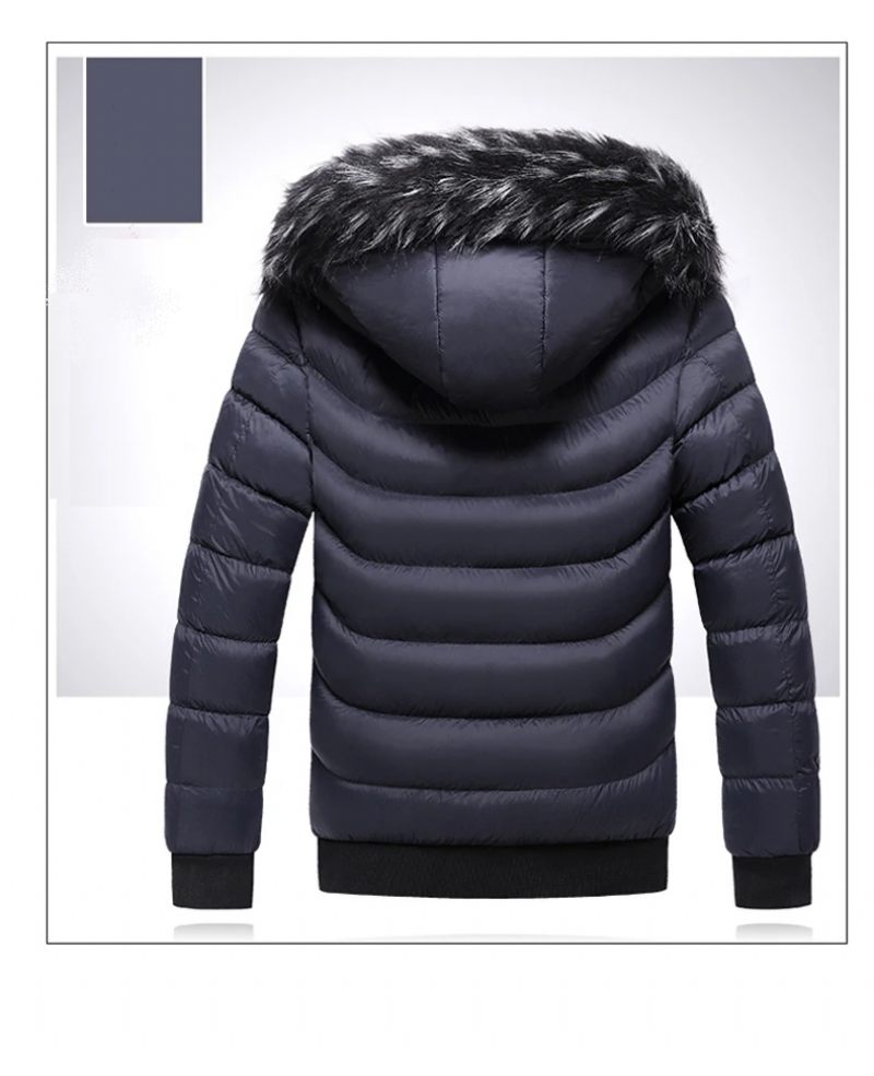 Vinter Mænd Velvet Parka Coat Pelskrave Hætte Plus Thick Warm Jacket - Sort