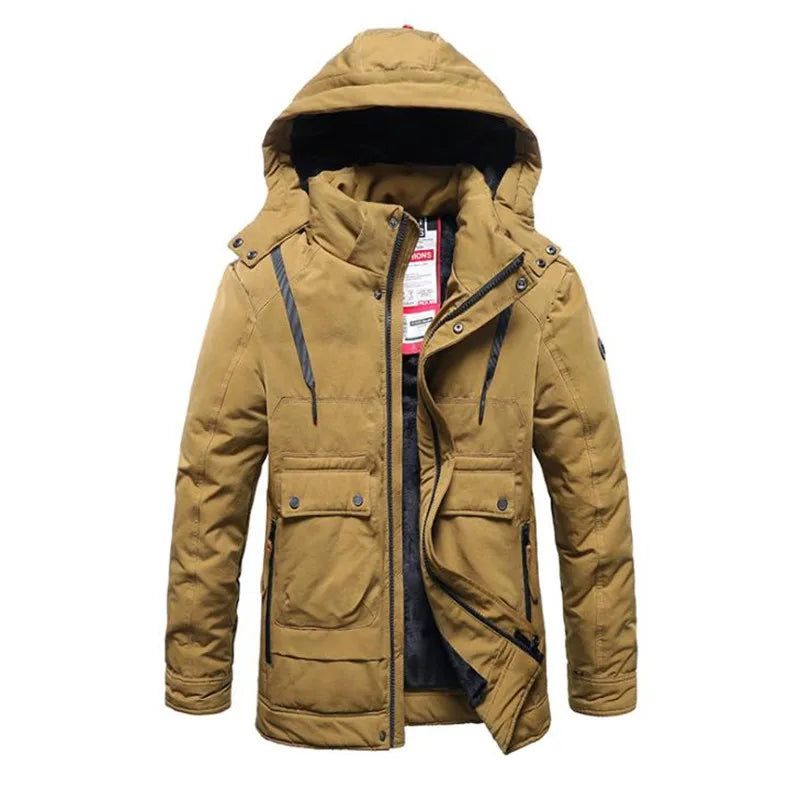 Vinter Mænds Tykkere Jakke Herre Casual Hooded Warm Windbreaker Parkas Frakker Mand - Sort