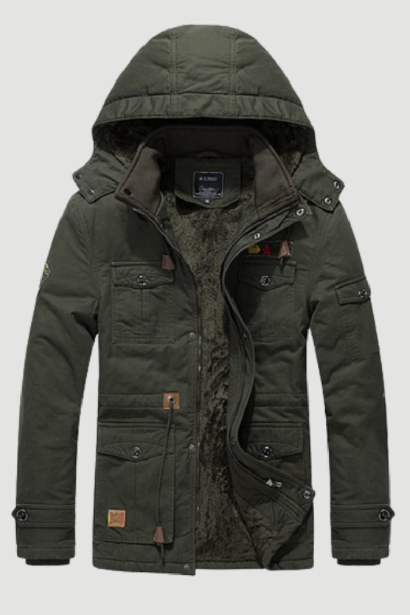 Vinter Militær Termisk Jakke Mænd Casual Tyk Varm Army Pilot Parkas Frakker Multi-pocket Ydertøj Fleece Hætte Bombefly Tøj