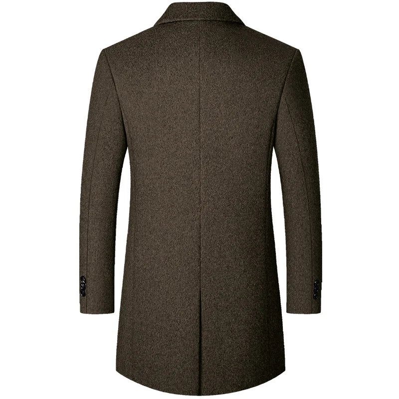 Vinteruld Mænd Tyk Frakkestativ Krave Mandlige Uld Blanding Outwear Jakke Smart Casual Trench - Sort