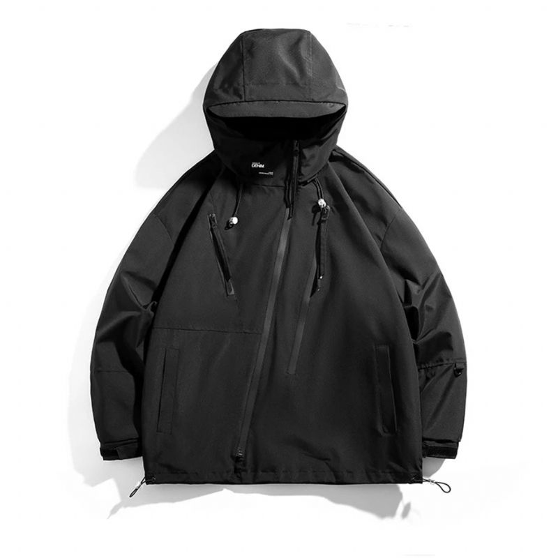 Windbreaker Jakke Herre Camping Frakker Casual Vandtætte Jakker Mand Solid Overtøj - Sort