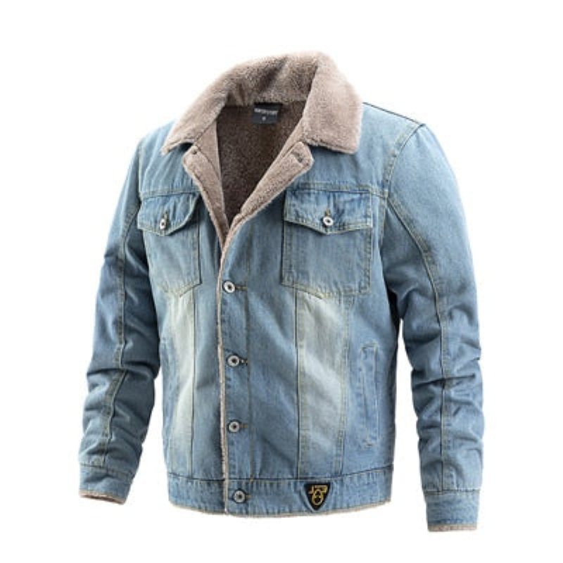 Winer Denimjakke Til Mænd Trendy Fleece Varm Mandlige Bomber Windbreaker Cowboyfrakker Tøj - Lyseblå