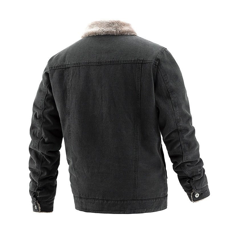 Winer Denimjakke Til Mænd Trendy Fleece Varm Mandlige Bomber Windbreaker Cowboyfrakker Tøj - Lyseblå