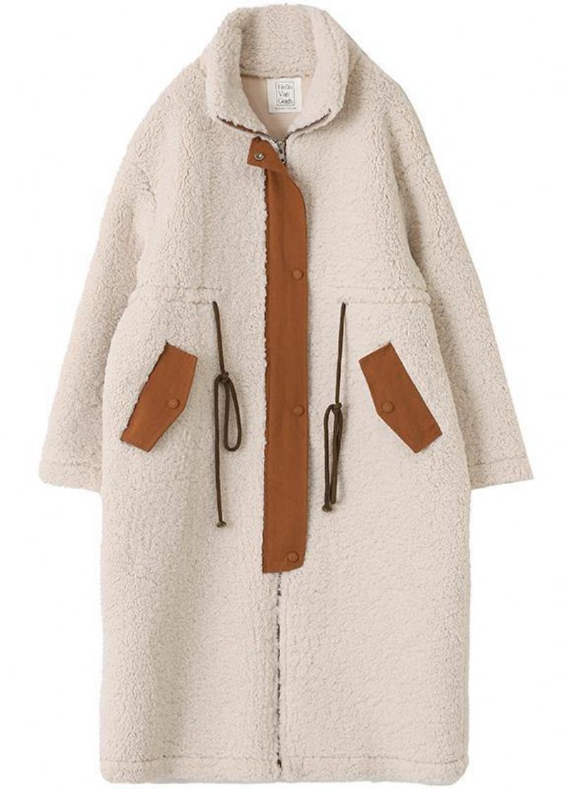 2024 Nude Woolen Coats Plus Size Vinterfrakke Højhalset Snørejakke - Dame vinterfrakker