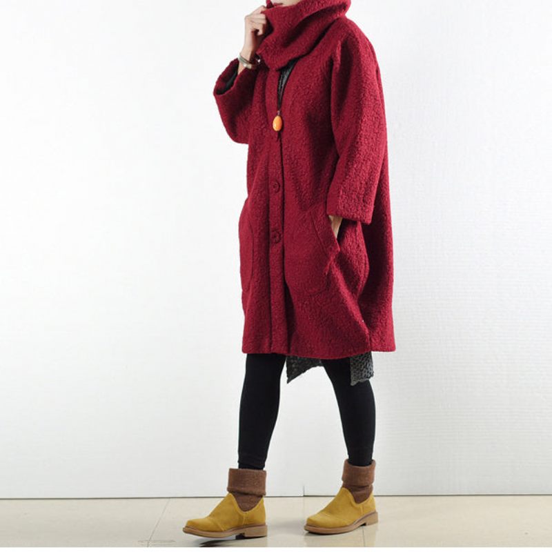 2024 Vinter Røde Uldfrakker Oversized Kvinde Outwear Original Design - Dame vinterfrakker