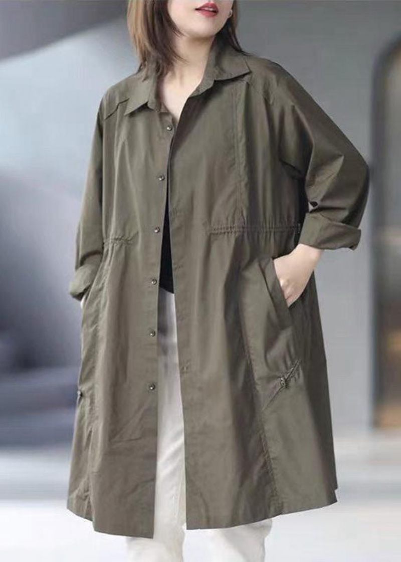 Army Green Button Bomuld Cinched Coat Spring