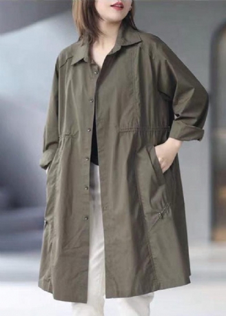 Army Green Button Bomuld Cinched Coat Spring