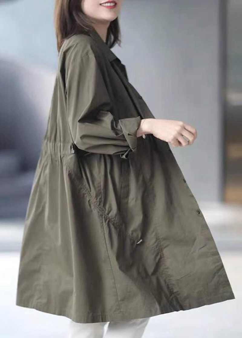 Army Green Button Bomuld Cinched Coat Spring - Blå